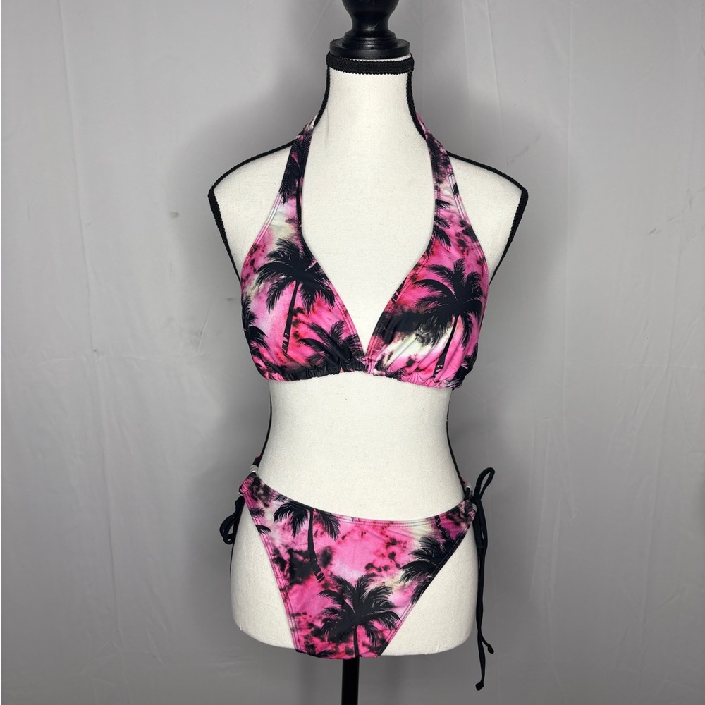 Pink and Black Palm Tree Bikini NWOT
